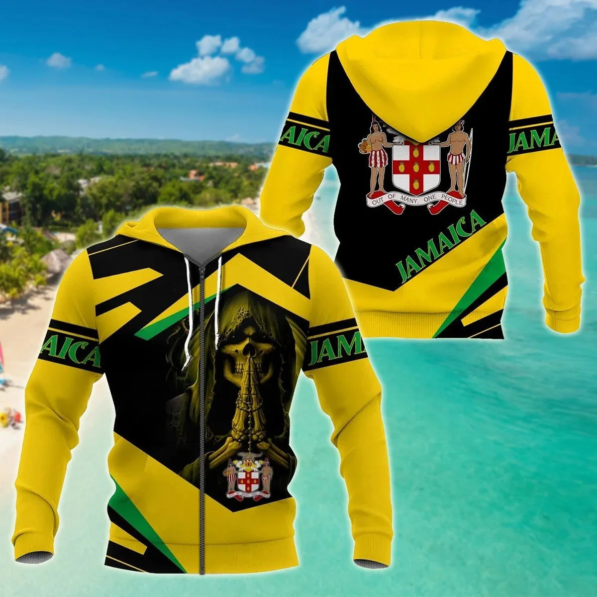 

PLstar Cosmos Lion and Skull Jamaica Coat Of Arms 3D Printed Men's Zipper Hoodie Unisex Casual Hooded zipper jacket QDY29