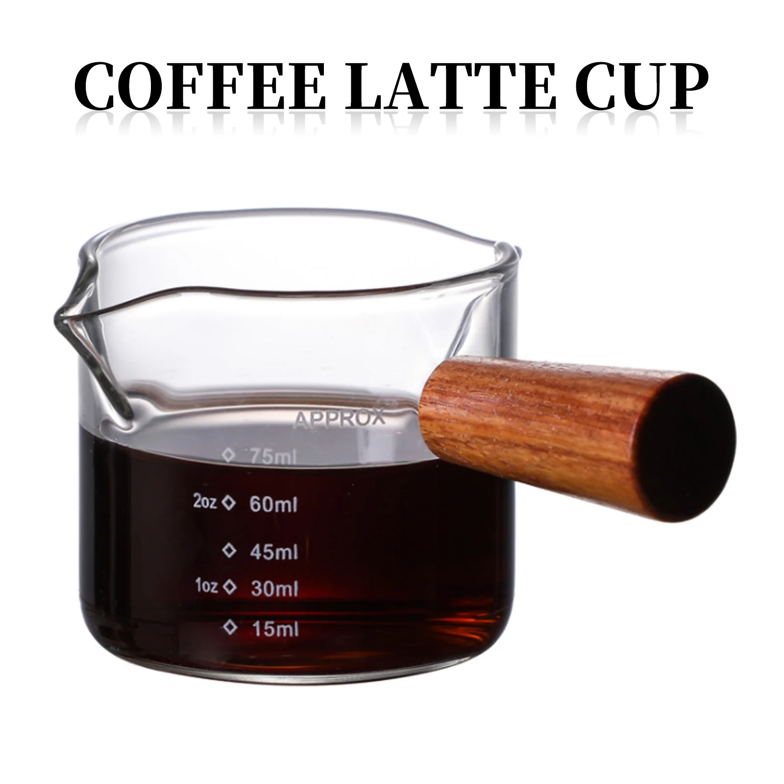 

1Pcs Wooden Handle Glass Milk Cup Transparent Home Coffee Pitcher with Scale Practical Design for Kitchen Hotel