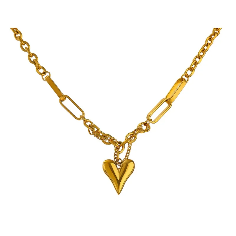 

TUES Romantic Heart Pendant Necklace for Women High Quality Stainless Steel 18 K Metal Texture Choker Necklace Anniversary