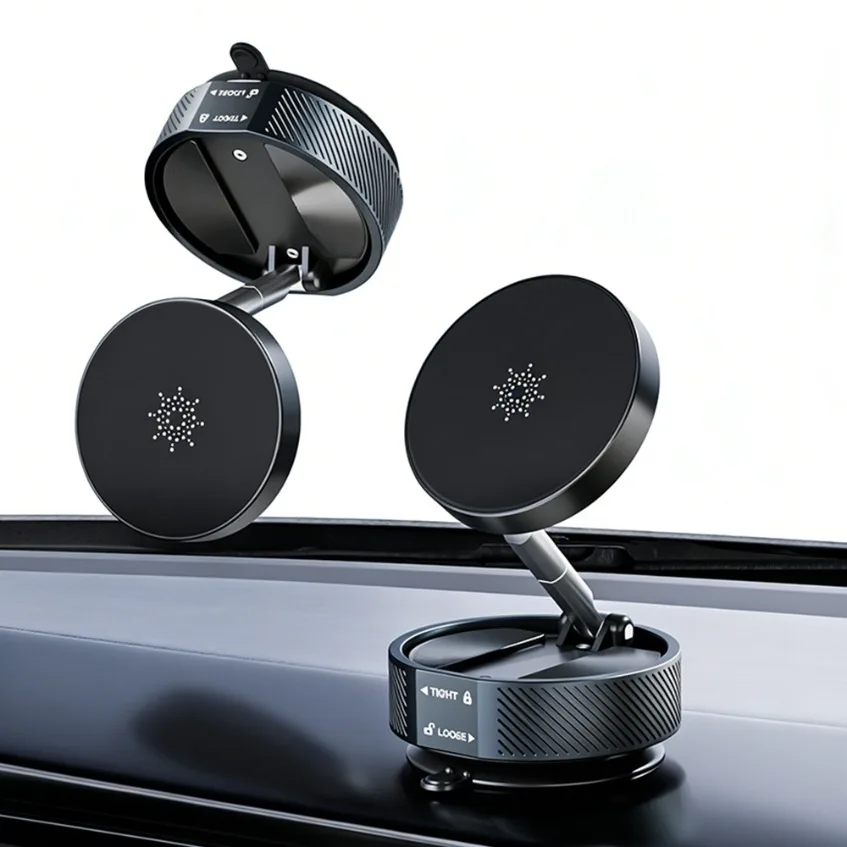Foldable Car Magnetic Phone Holder Vacuum Suction Cup Cellphone Bracket For Magsafe iPhone 17~12 Pro Max Samsung Xiaomi Stand