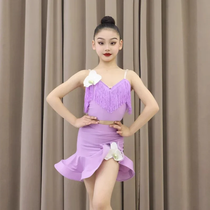 

Высококачественная весна/лето 202, новая детская одежда для латинских танцев, тренировочная одежда для девочек, детская тренировочная одежда,