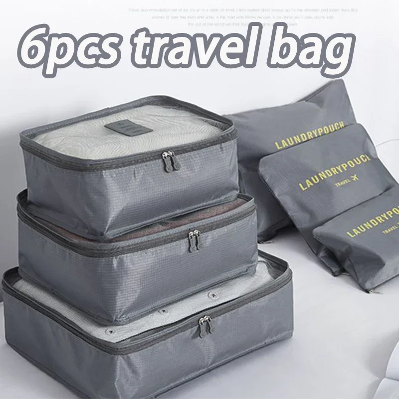 6pcs Bag Large Capacity Travel Storage Suitcase Storage Luggage Clothes Sorting Organizer Set Pouch Case Shoes Packing Cube