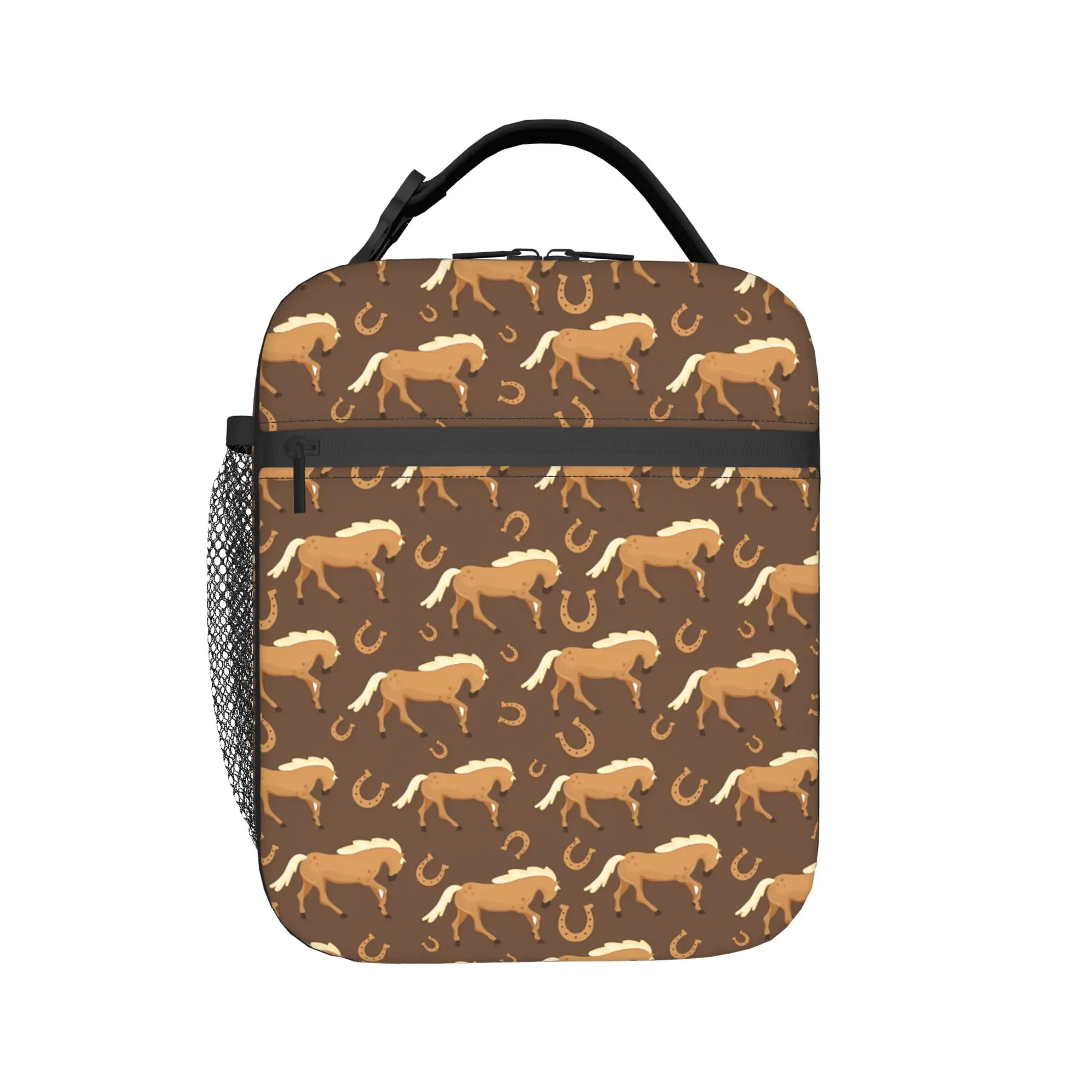 Lunch Bag Horse Print Travel Lunch Box For Men  Casual Portable Zipper Print Cooler Bag