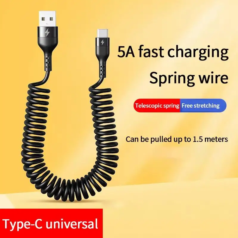 5A spring data cable suitable for Huawei IPH vivo Android flash charging type telescopic charging cable car one to three