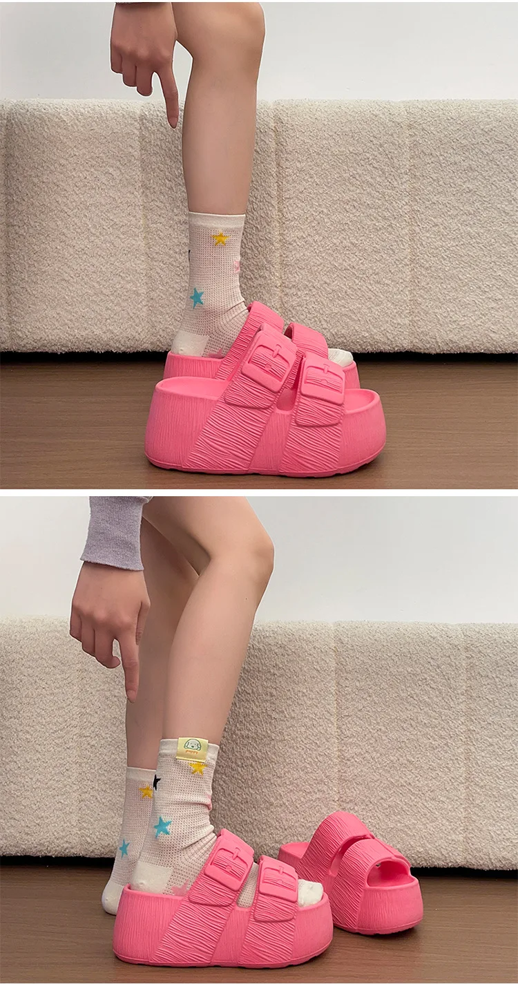 ZUOFU Damen Doppelschnallen-Plateau-Keilabsatz-EVA-Sandalen Frühling Sommer Rutschfeste Strukturierte Indoor-Outdoor-Strandpantoffeln – Detail 5
