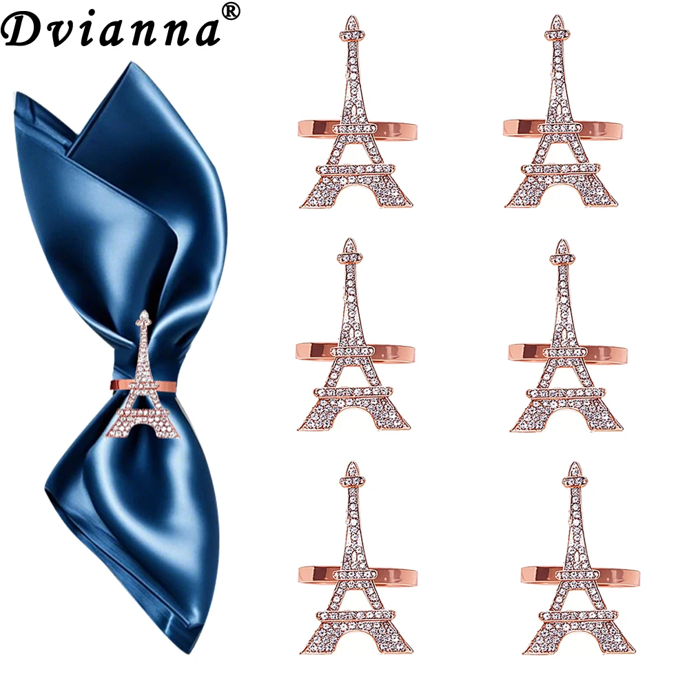 6Pcs Eiffel Tower Design Napkin Rings Rose Gold Napkin Holder for Wedding Baby Shower Engagement Family Gathering Table Decor