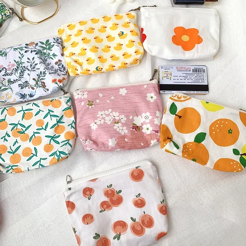 Cute Flower Fruit Print Coin Purse Women Credit Card Holder Zipper Coin Pouch Cute Purse Clutch Bag Money Bags Girls Cute Bag