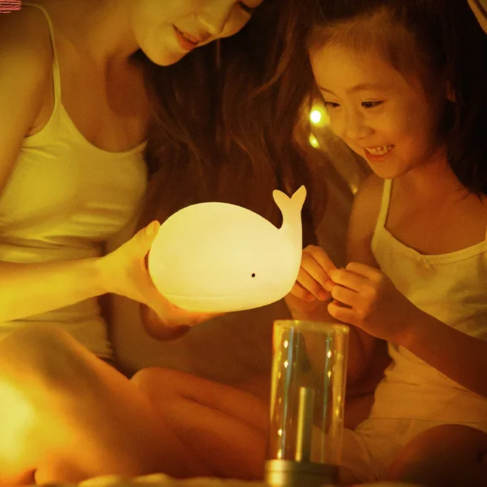 Creative Ocean Silicone Lamp Whale Night Light Bedroom Children'S Night Companion Sleep Eye Protection Atmosphere Bedlight