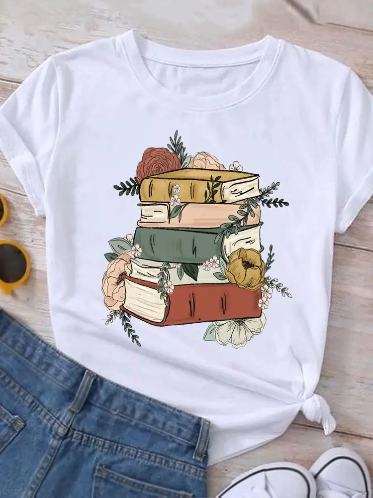 Book Love Flower Cute Graphic T Shirt Clothing Summer Short Sleeve Women Print Casual Fashion Clothes Tee T-shirt Female Top