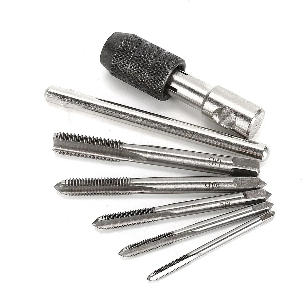 6pcs-M8 Tap Drill Set T Handle Ratchet Tap Wrench Machinist Tool With Screwx0.5 M4x0.7 M5x0.8 M6x1 M8x1.2