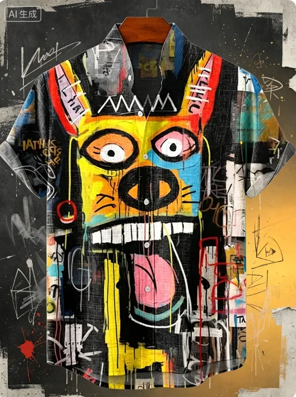 2026 Party Short Sleeve Shirt Road Animal Pattern Printed Short Sleeve Button Shirt Summer Fashion Casual Style