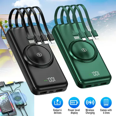 Caricabatterie per telefono cellulare con cavo di alimentazione Quad integrato a ricarica rapida da 20000mAh per Iphone 13 14 15 Xiaomi Samsung