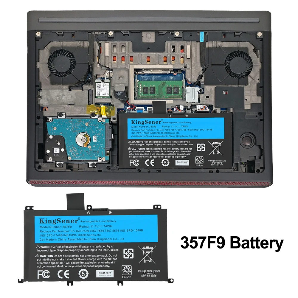 KingSener 11.4V 74Wh 357F9 Battery For DELL Inspiron 15 Gaming 5576 5577 7566 7567 7000 7557 7559 P65F P57F P65F001 P57F001