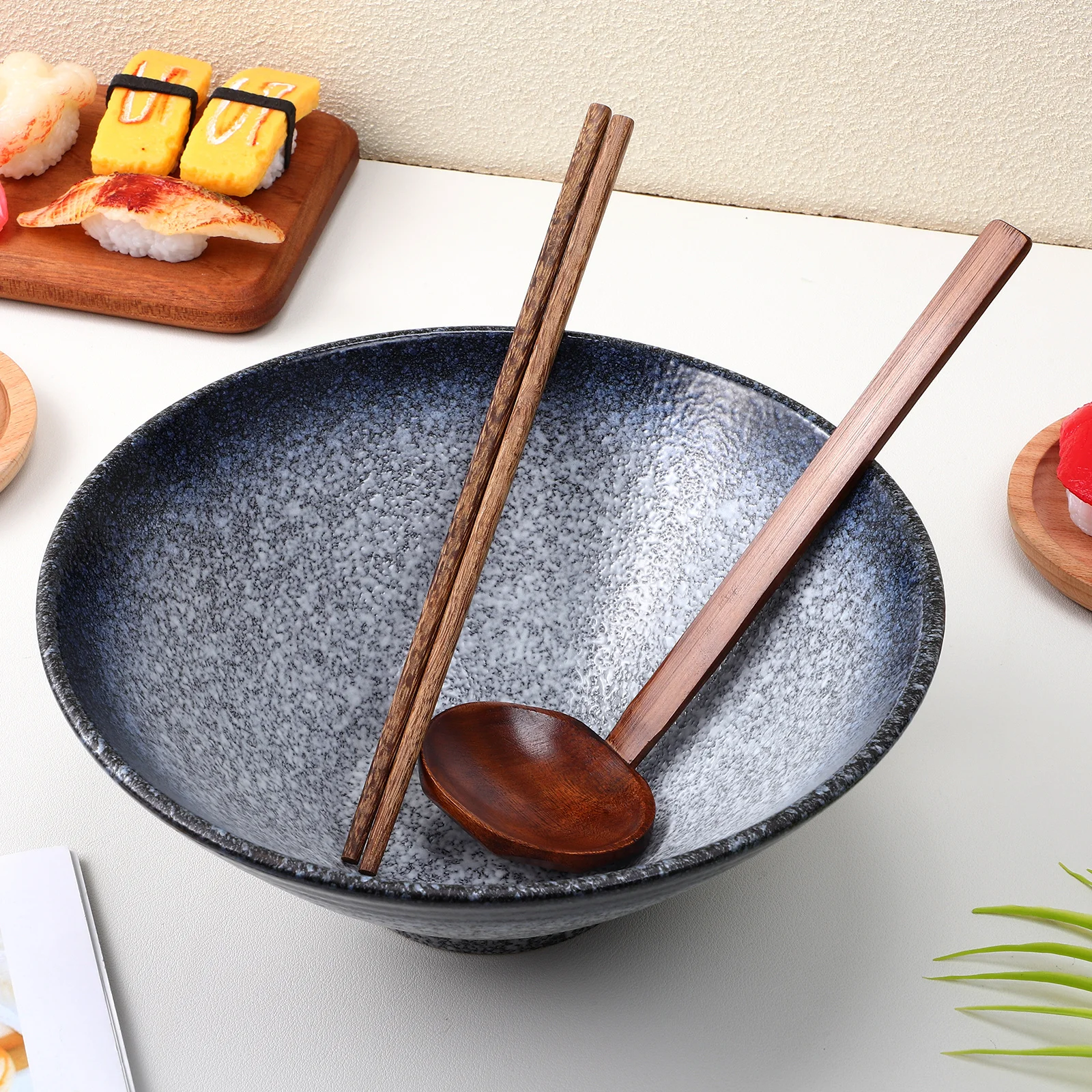 

Ceramic Ramen Bowl Set Safe Japanese Style Multipurpose Kitchen Dining Room Use Wooden Chopsticks Spoon Included