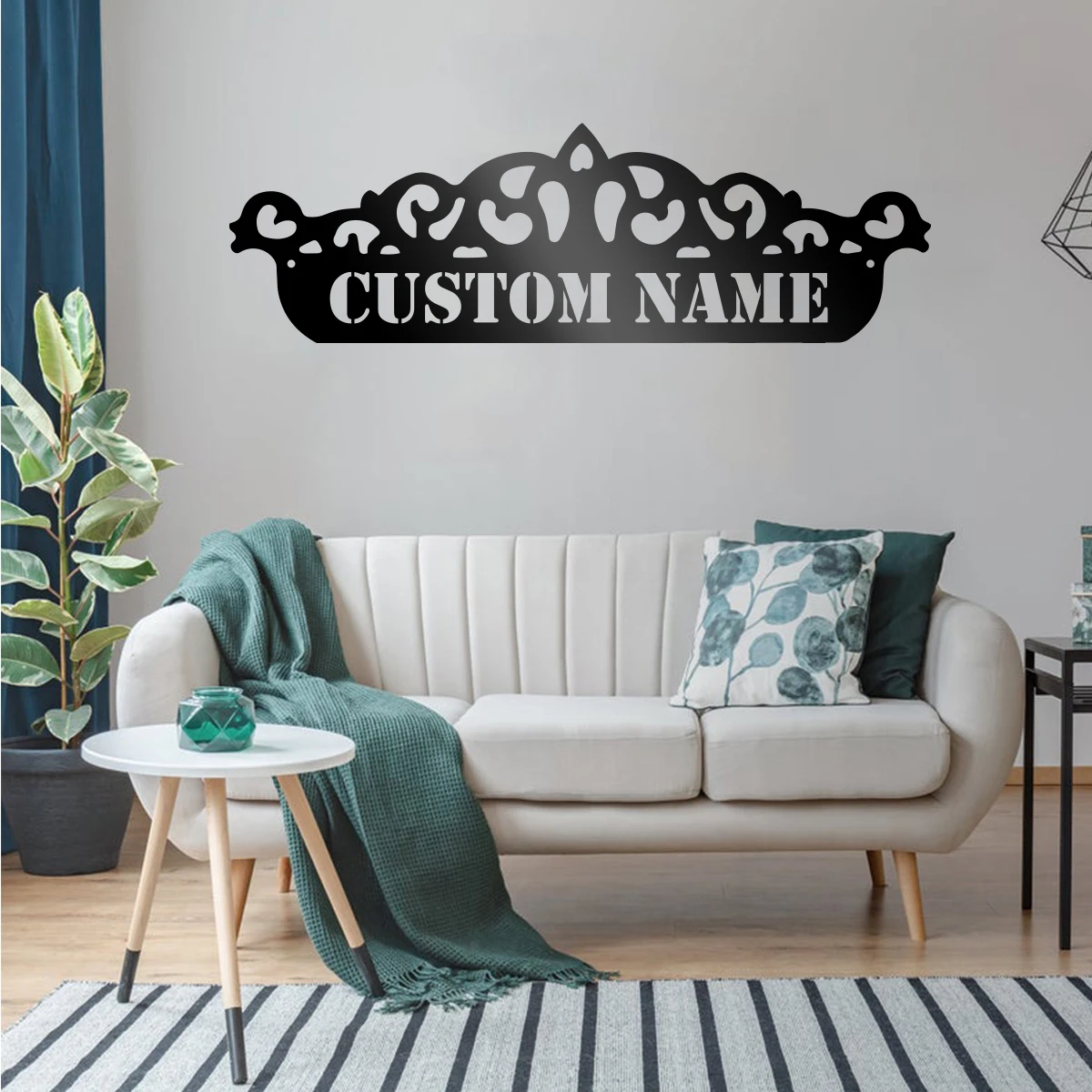 Tiara Personalization custom name Metal Wall Art Sign Farmhouse Hanging Decor Black Cutout Plaque Home Office Living Room