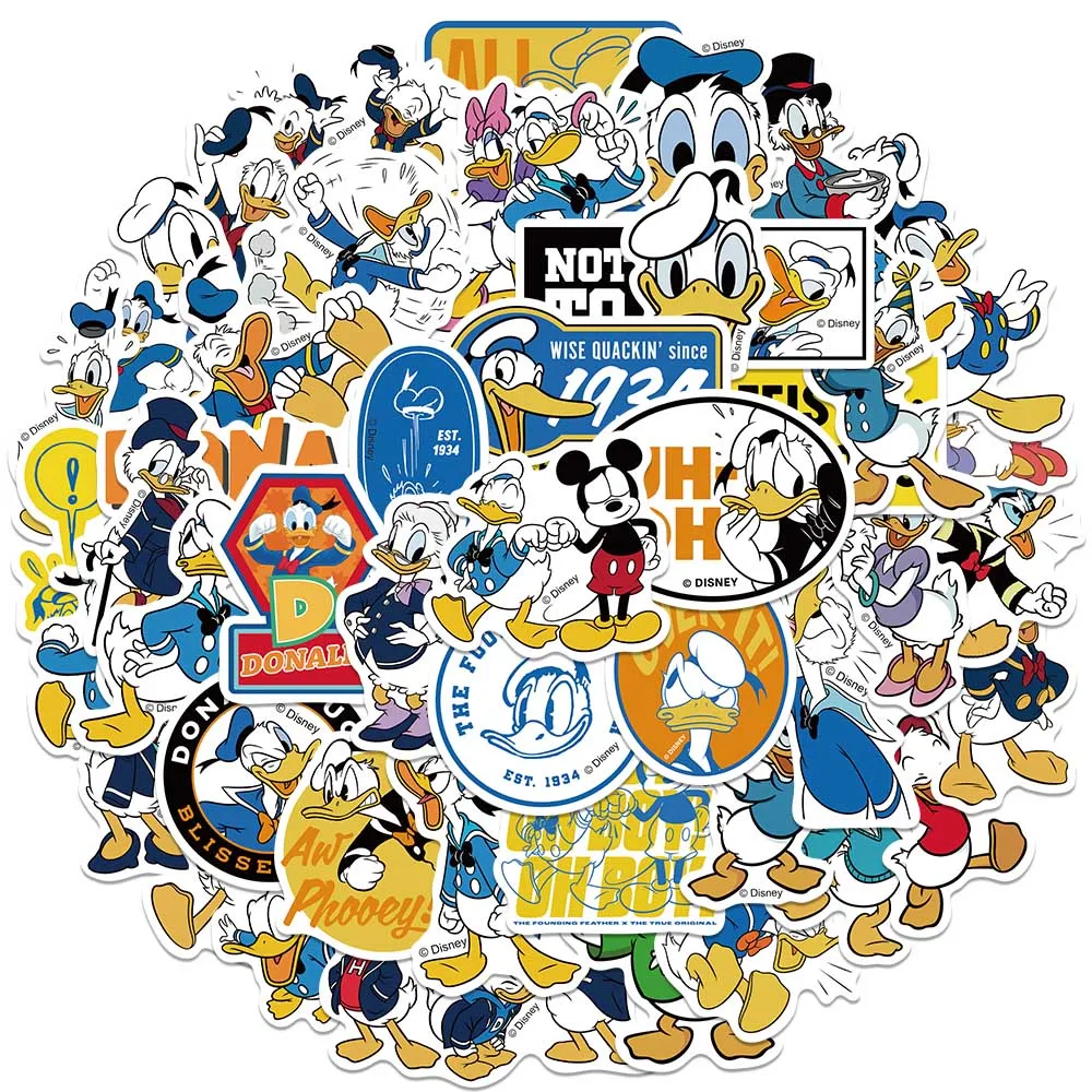 

50pcs Funny Cute Cartoon Anime Disney Donald Duck Stickers Waterproof Graffiti For Laptop Water Bottle Luggage Phone Vinyl Decal
