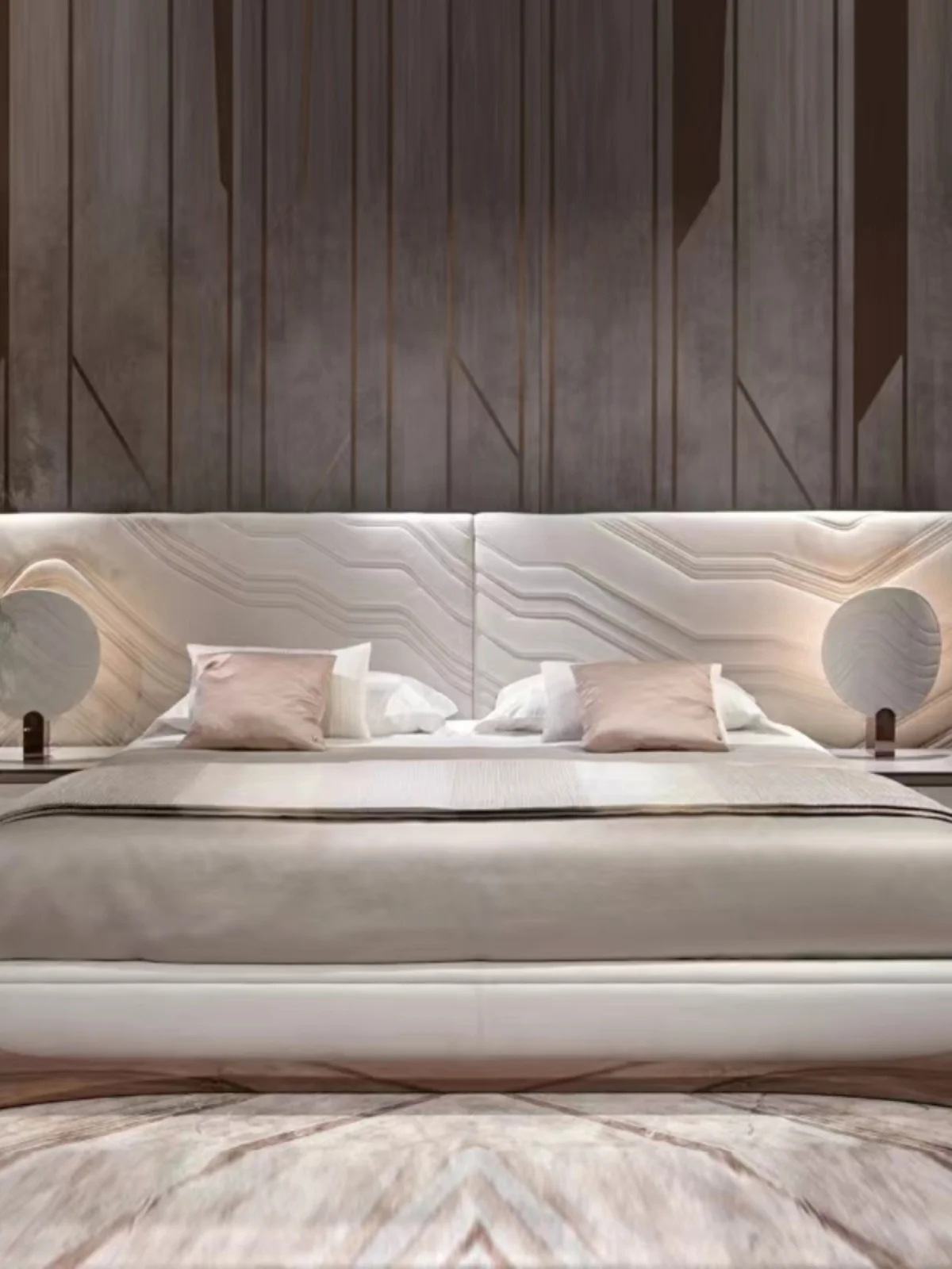 *Leather Bed With High Headboard White Leather  Luxury