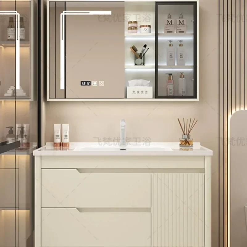 Oak Painted Minimalist Bathroom Cabinet Combined with Ceramic Integrated Basin Bathroom Sink Floor Standing Washbasin