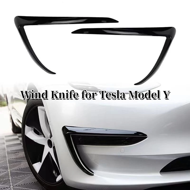 Wind Knife for Tesla Model Y Front Bumper Cover Fog Lamp Eyebrow Spoiler Blade Sticker Trim ABS Car Modification Black 2018-2023