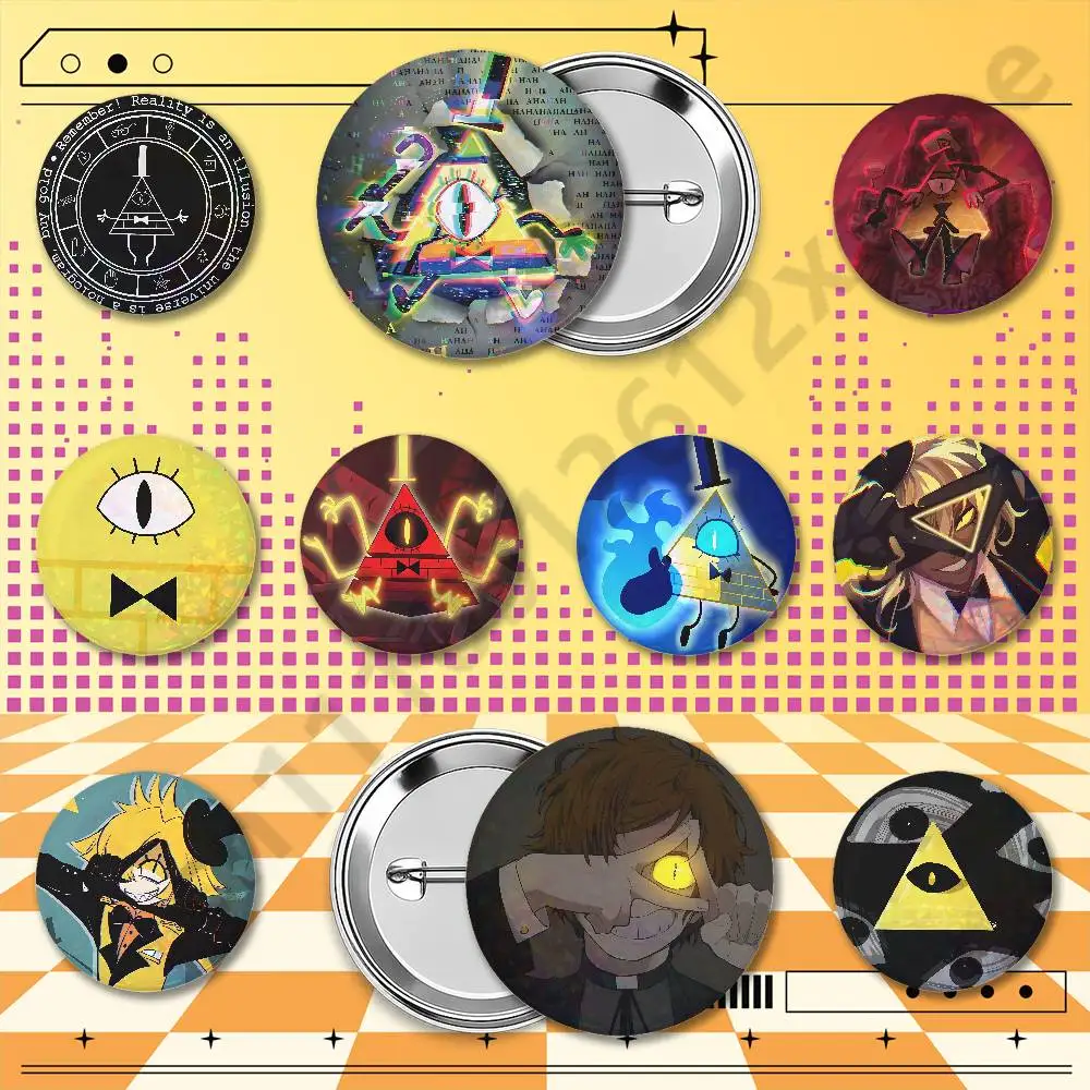 Gravity Falls Bill Cipher Holographic Badge Brooch Pins 25/32/44/58/75mm Backpack Bag Hat Jacket Decor Accessories