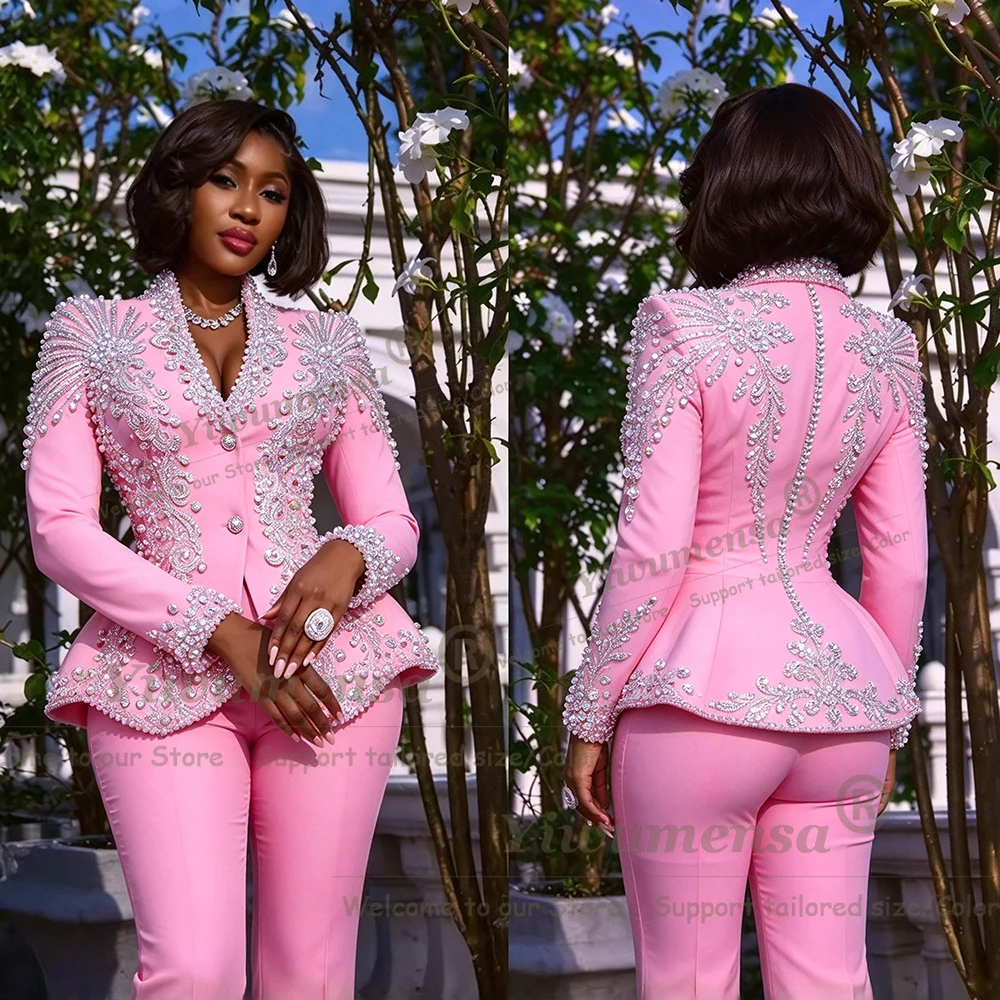 Luxury Women Pants Suits For Bride's Mother Sliver Stones Beaded Tuxedos Customized 2 Pieces Lady Banquet Party Attire Slim Fit