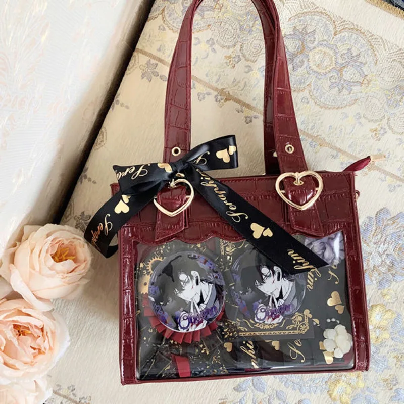 Pu Ita Bag Crossbody Bag Women Sweet Lolita Bags Cute Transparent Pocket Itabag Ita Handbag Japanese Style PU Shoulder Bag