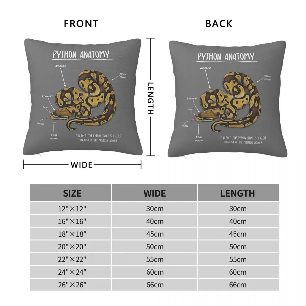 Python Anatomy Square Pillowcase Polyester Linen Velvet Creative Zip Decorative Throw Pillow Case Home Cushion Cover