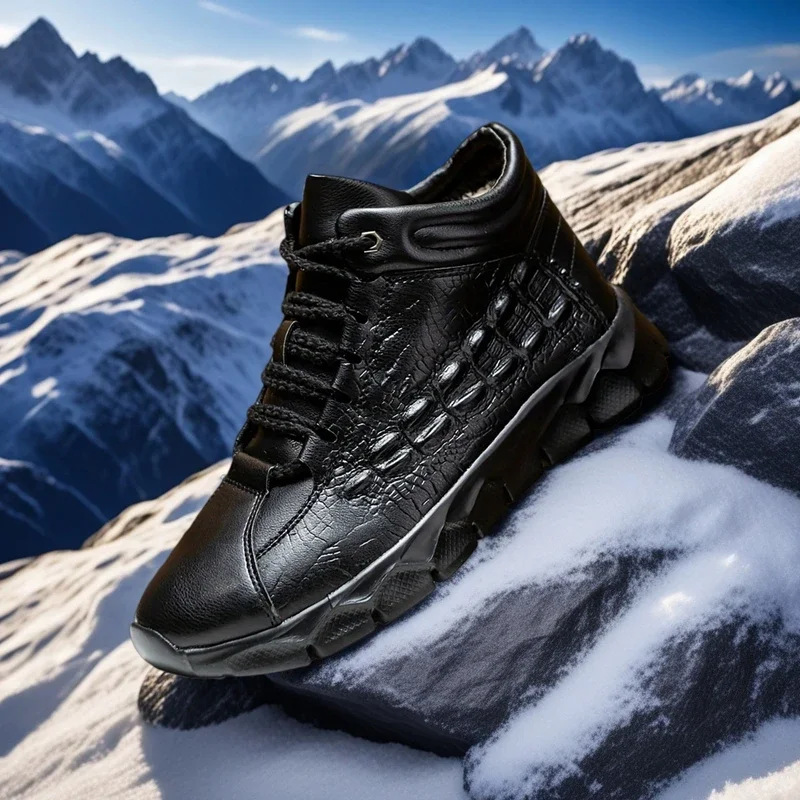 

Warm Snow Boots for Men Plush Winter Cotton Shoes Men Casual Boots Waterproof High Top Men's Boot Black Lace Up Work Boots Men