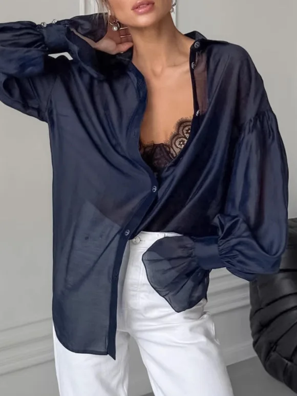 

Ultratransparent Shirt Long Sleeve Sophisticated Shirt Elegant Casual Office Shirt Fashionable Commuter Alluring Blouse