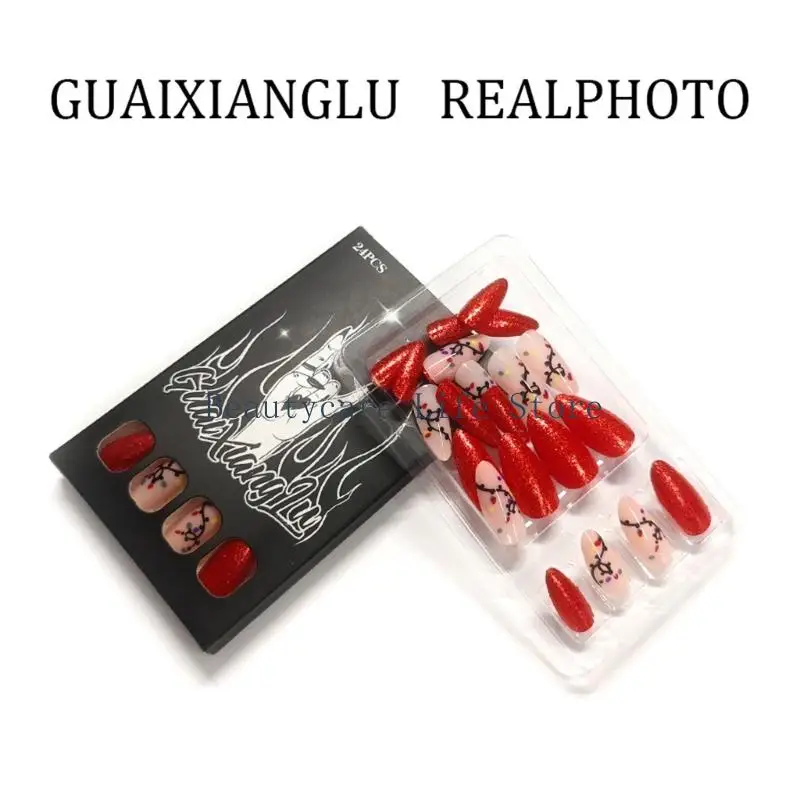 652C Pack of 24 Glossy Teardrop Average False Ungues No Epoxy Needed Comfort Fit for Daily Use and Parties