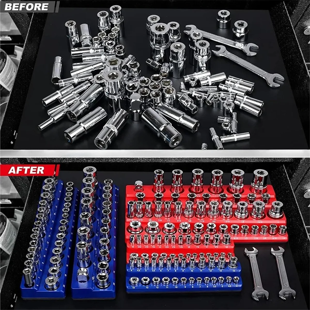 A83Z 1/4Inch Drive 26pc Magnetic Socket Holder Metric 13 Deep 13 Shallow Magnetic Plastic Sleeve Holder Sleeve Storage Rack