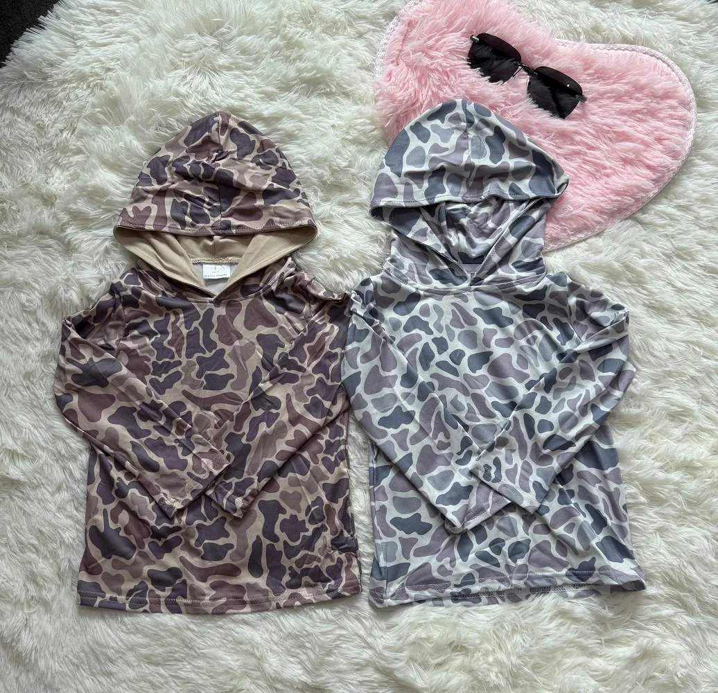 Новая мода Sibling для маленьких мальчиков, камуфляжные футболки с капюшоном и длинными рукавами, топы, оптовая продажа, бутик, детская длинная рубашка для маленьких мальчиков