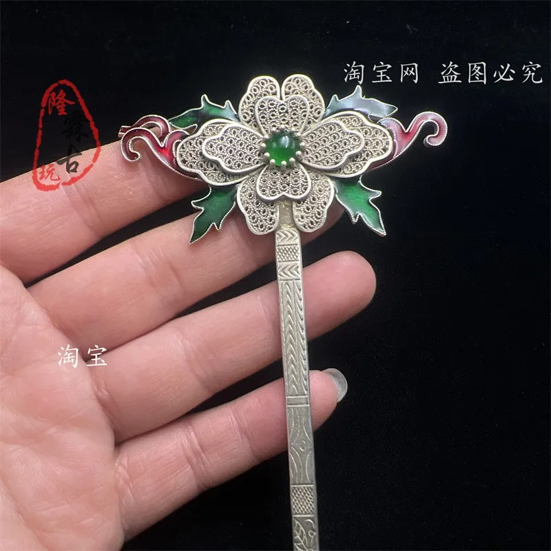 Hollow Tibetan silver tassels, ethnic style butterflies, classical inlay gems, seedlings, silver hairpins, Hanfu headdresses,