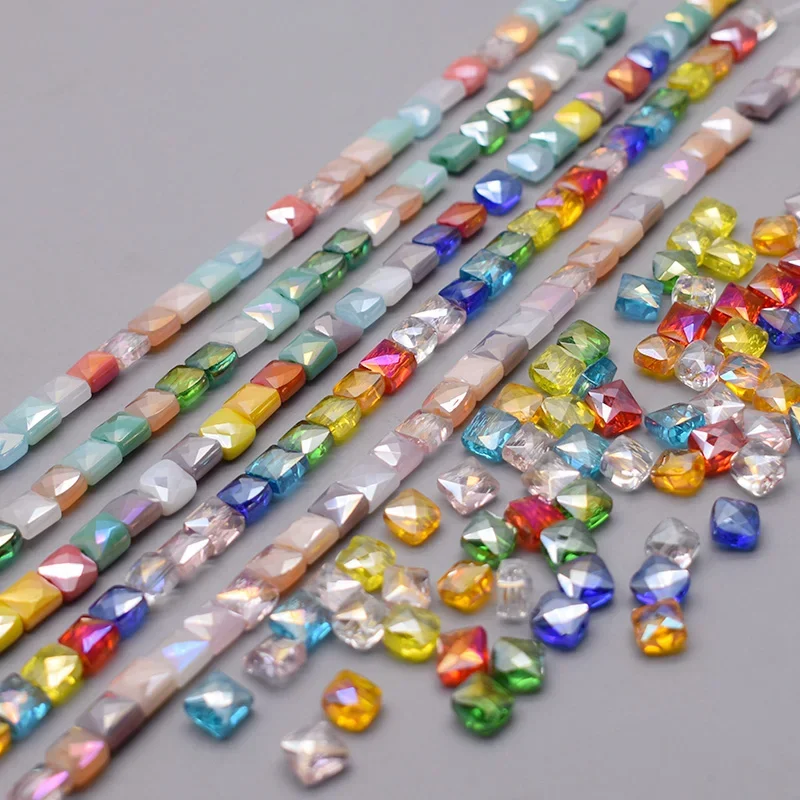 Mixed Color 6mm 30pcs/lot Color Cube Czech Glass Beads Flat Square Cube Glass Loose Space Beads For Jewelry Making DIY Handmade