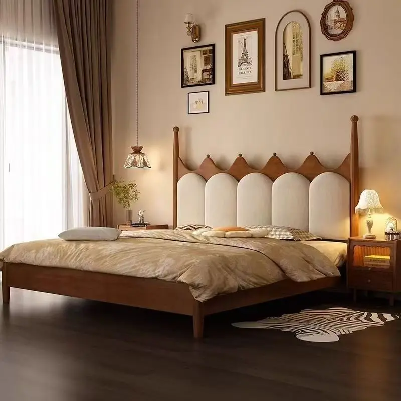 Wooden bed crown 1.5 master bedroom small double bed soft bag antique soft bag bed