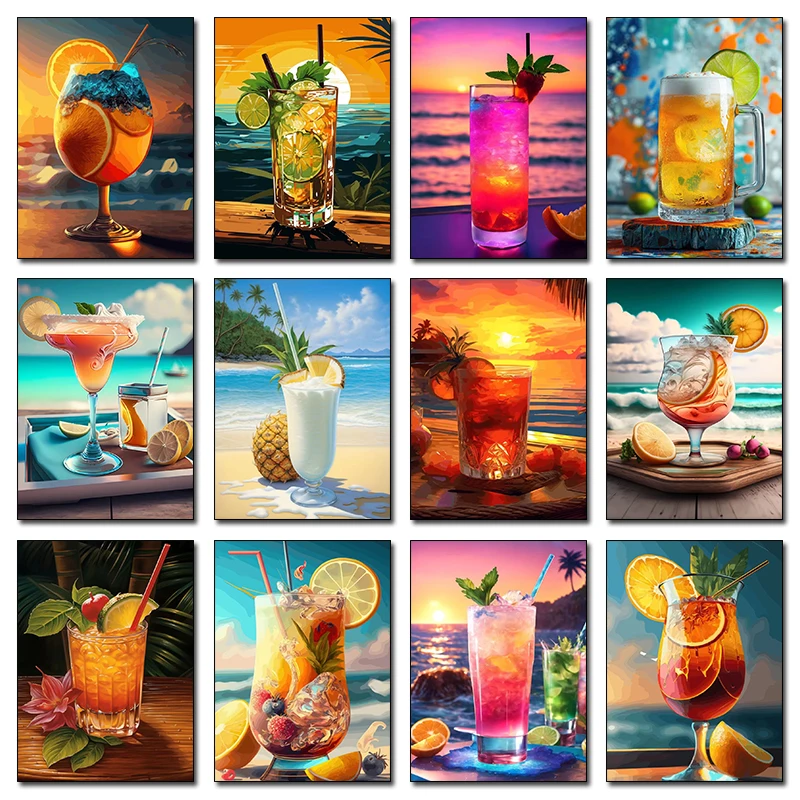Fashionable Hawaiian Summer Drink Mojito Smoothie Drink Cocktail Poster Canvas Painting Wall Art Pictures Living Room Home Decor