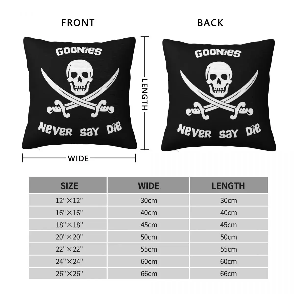 Goonies Never Say Die Square Pillowcase Pillow Cover Polyester Cushion Decor Comfort Throw Pillow for Home Living Room