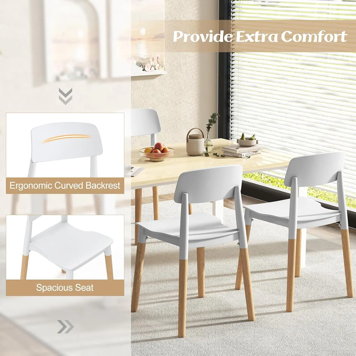 Conjunto de 4 cadeiras de jantar de madeira, conjunto de cadeiras laterais de jantar modernas com encosto ergonômico, assento largo e pernas de madeira resistentes,