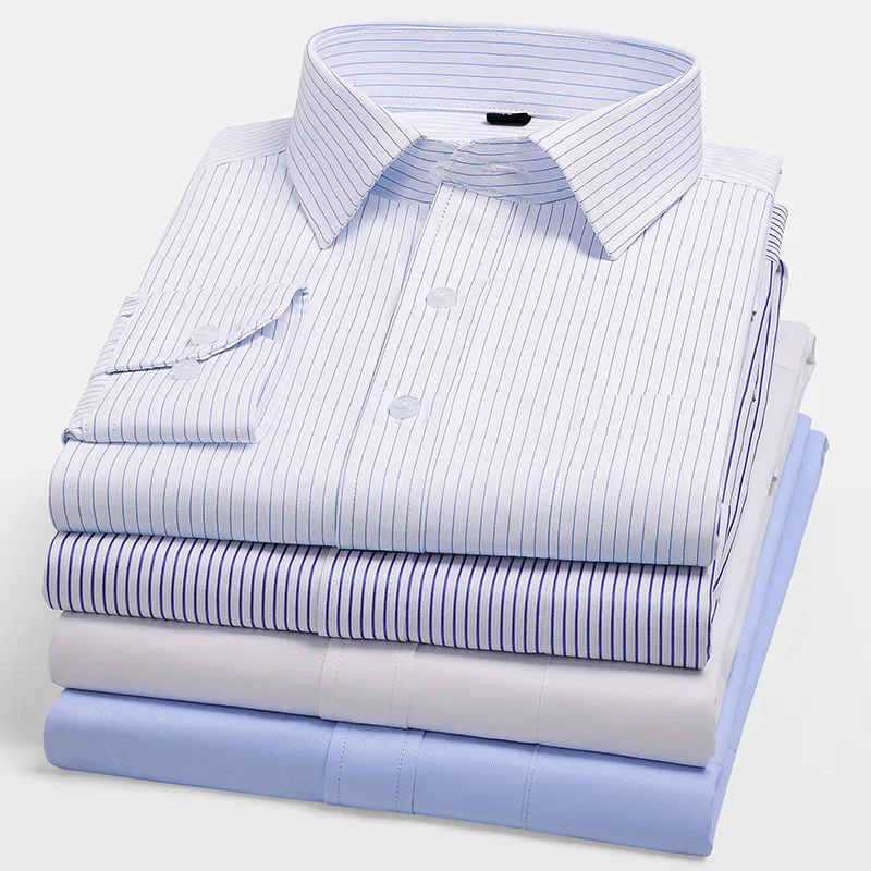 

Men's Classic Long Sleeve Solid/striped Basic Dress Shirts Single Patch Pocket Formal Business Regular Fit Office Social Shirt