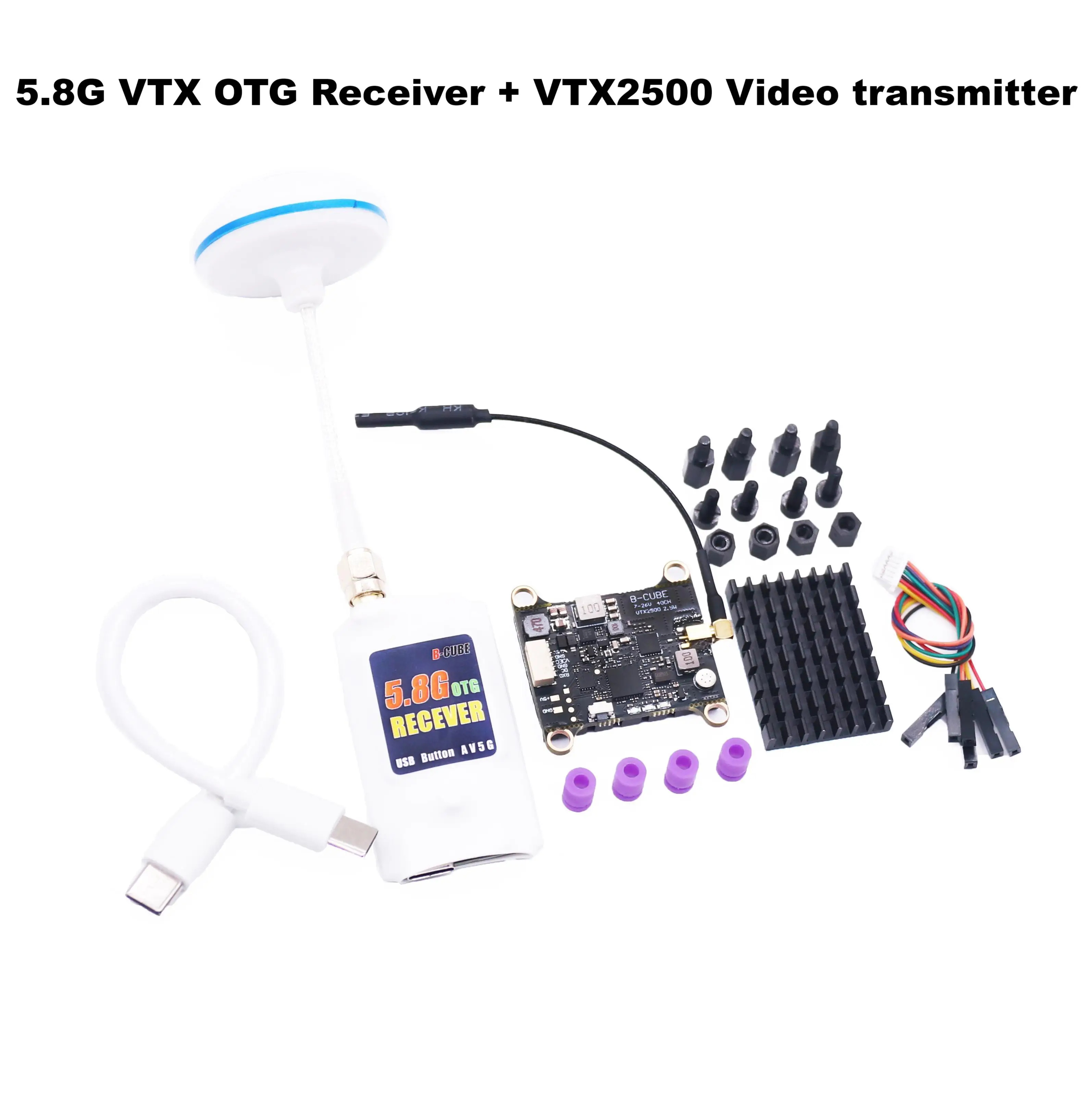 B-CUBE VTX OTGレシーバー 5.8G 150CHチャンネル FPV VTX800 1000 1600 2500MW ビデオ送信機 オーディオ Androidスマホ RC飛行機 ドローン