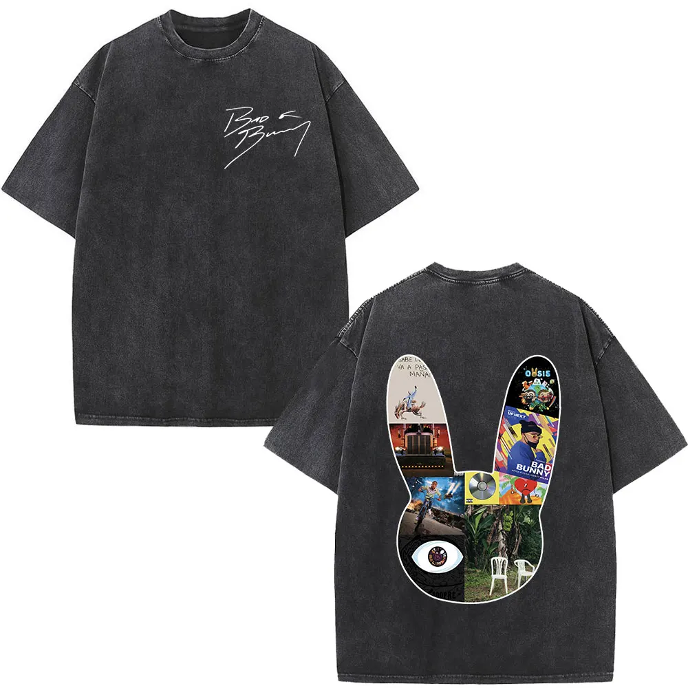 

Rapper Bad Bunny Album Cover Print T-shirt Debi Tirar Mas Fotos DTMF Washed Vintage T Shirt Men Women Hip Hop Oversized T-shirts