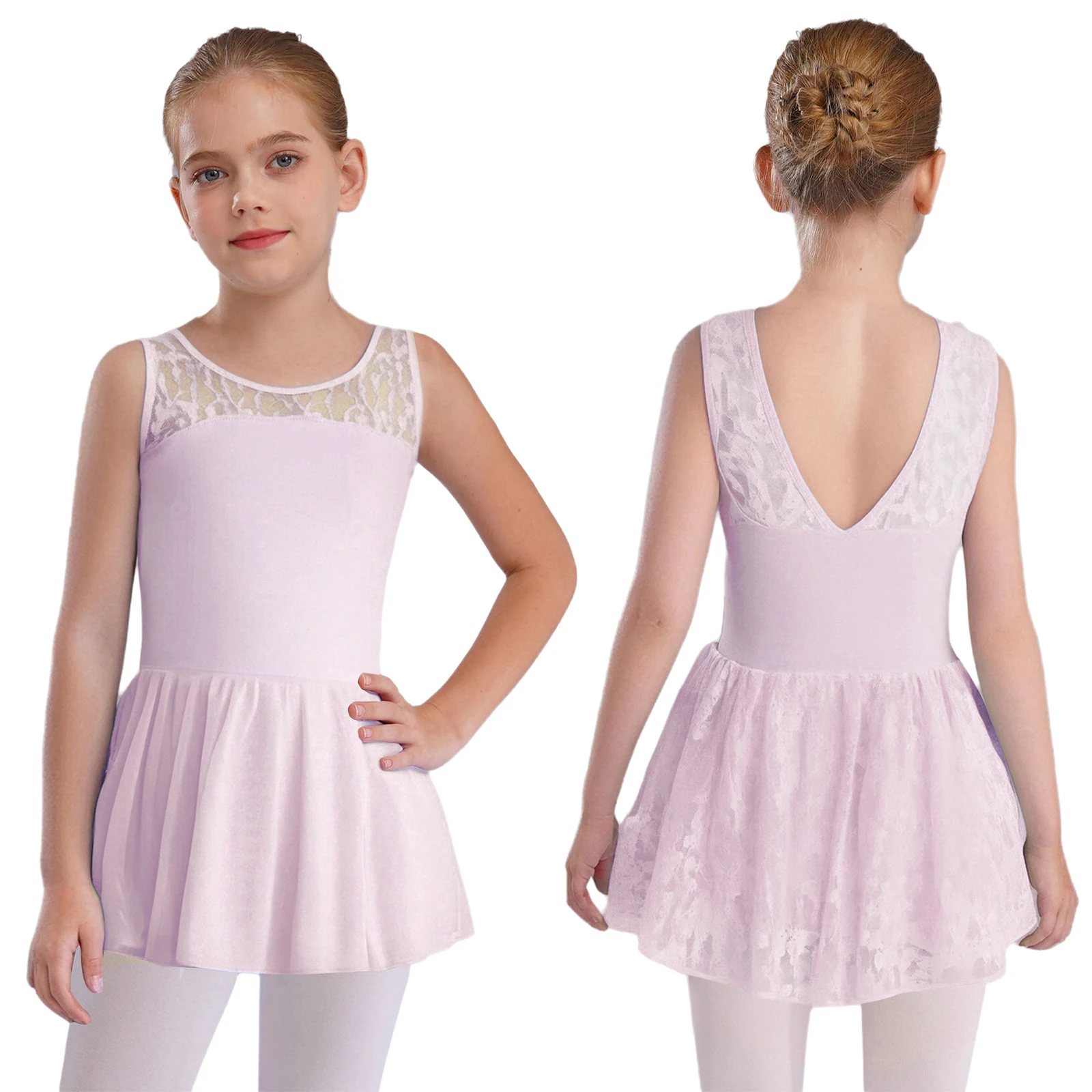 فستان الباليه الجمباز ثياب للأطفال الفتيات الشكل التزلج ملابس رقص بلا أكمام الخامس الظهر الأزهار الدانتيل فساتين رقص الباليه