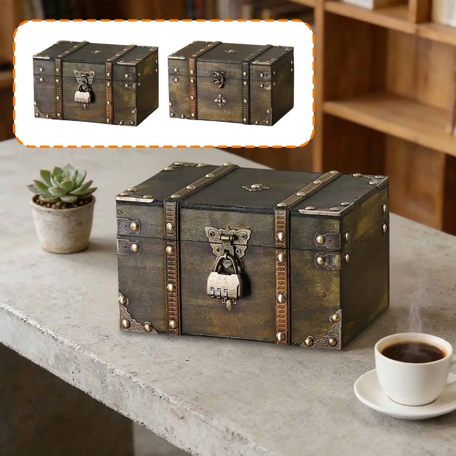 Vintage Storage Box Wooden Treasure Chest Trinket Box Container for Accessories Jewelry Collectibles Crafts Home Decoration