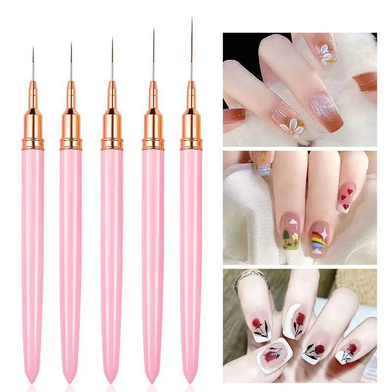 5pcs/set  Nail Art Liner Brushes Set Elongated Lines Striping Drawing UV Gel Painting Nail Design Pen Manicure Tool