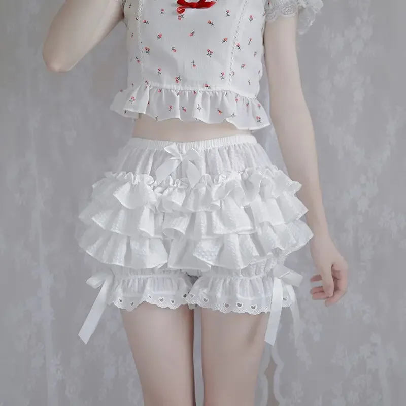 Gothic Style Black White Bow Ruffles Lace Lolita Safety Shorts Women Y2k Aesthetic E-girl Kawaii Victoria Bloomers Plus Size 2xl — zdjęcie 4