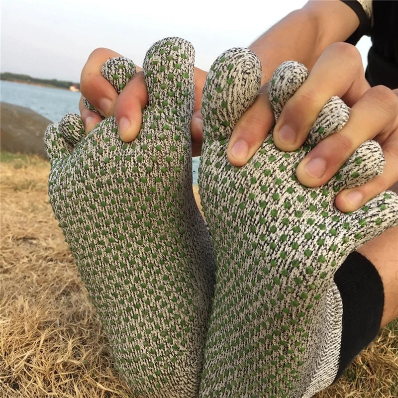 Anti-cut gespleten teensok 5 niveaus snijweerstand op blote voeten beschermend antislip buiten kamperen strand slijtvast wandelen herensokken