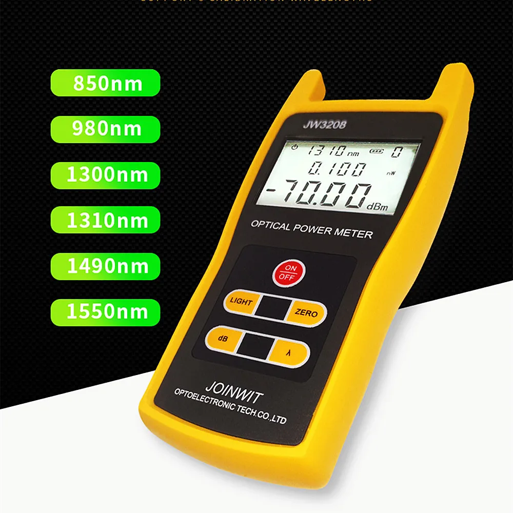 

Портативный оптический измеритель мощности JW3208, тестер частоты оптоволокна -70~+6 дБм/-50~+26 дБм для обслуживания сетей