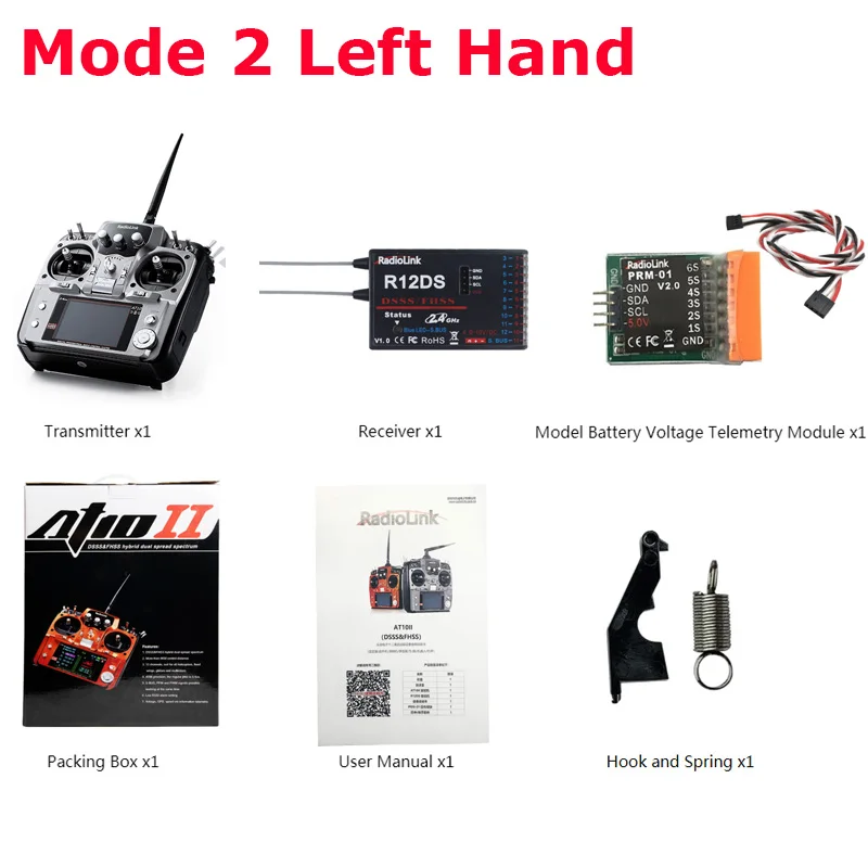 Radiolink AT10 II 12CH RC zender en R12DS ontvanger radioafstandsbediening voor RC Drone / vaste vleugel