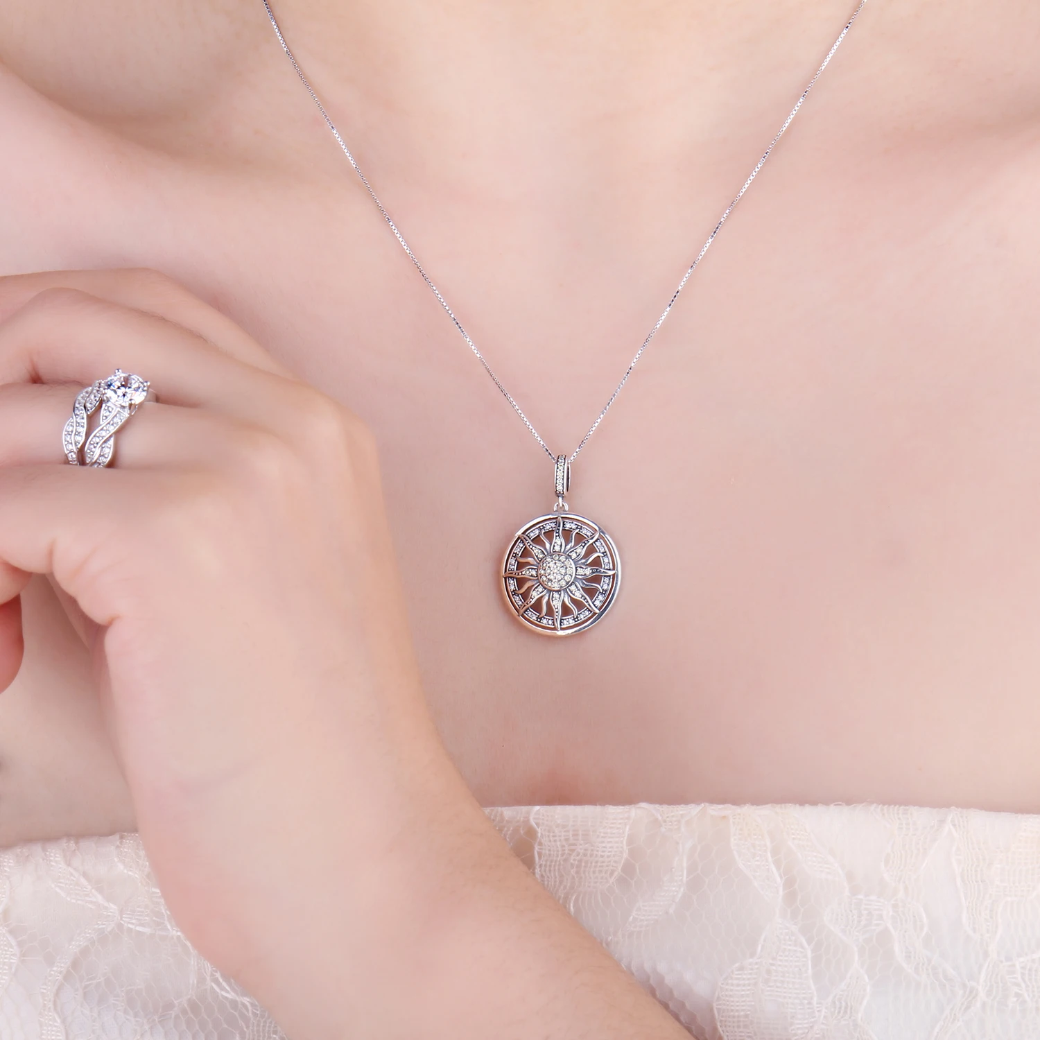 JewelryPalace-collar con colgante de plata de ley 925 con circonita cúbica de sol Celestial para mujer y niña, sin cadena, regalo de joyería