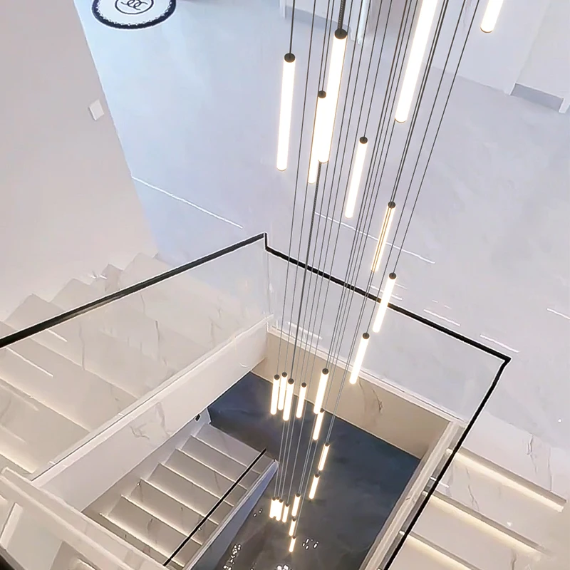 Modern LED Long Pendant Light With Minimalist Style Villa Living Room Pendent lamp Hanging Staircase Chandelier Indoor Lighting